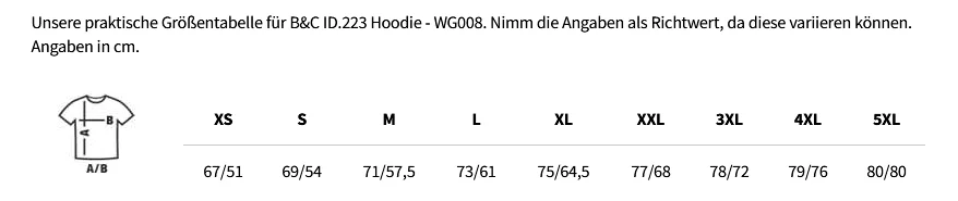 Größentabelle B&C ID.223 Hoodie - WG008
