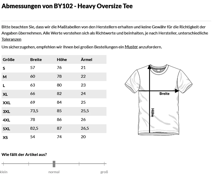 Größentabelle Heavy Oversize Tee