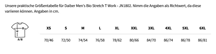 Größentabelle Men's Bio Stretch T Work