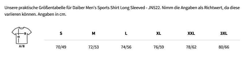 Größentabelle Daiber Men's Sports Shirt Long Sleeved - JN522