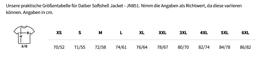 Größentabelle Softshell Jacket