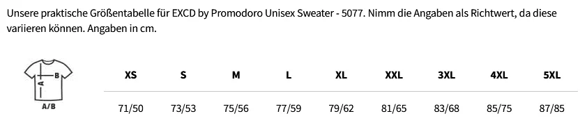Größentabelle EXCD by Promodoro Unisex Sweater - 5077