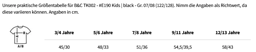 Größentabelle B&C #E190 Kids - TK002