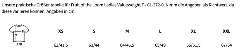 Größentabelle Ladies Valueweight T