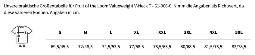 Größentabelle Valueweight V-Neck T