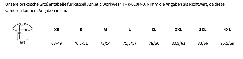 Größentabelle Russell Athletic Workwear T - R-010M-0