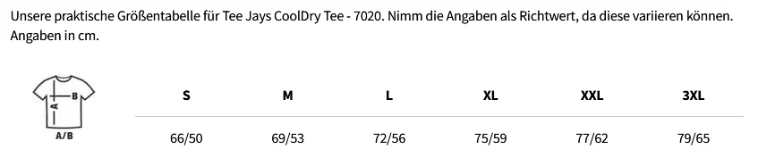Größentabelle Tee Jays CoolDry Tee - 7020